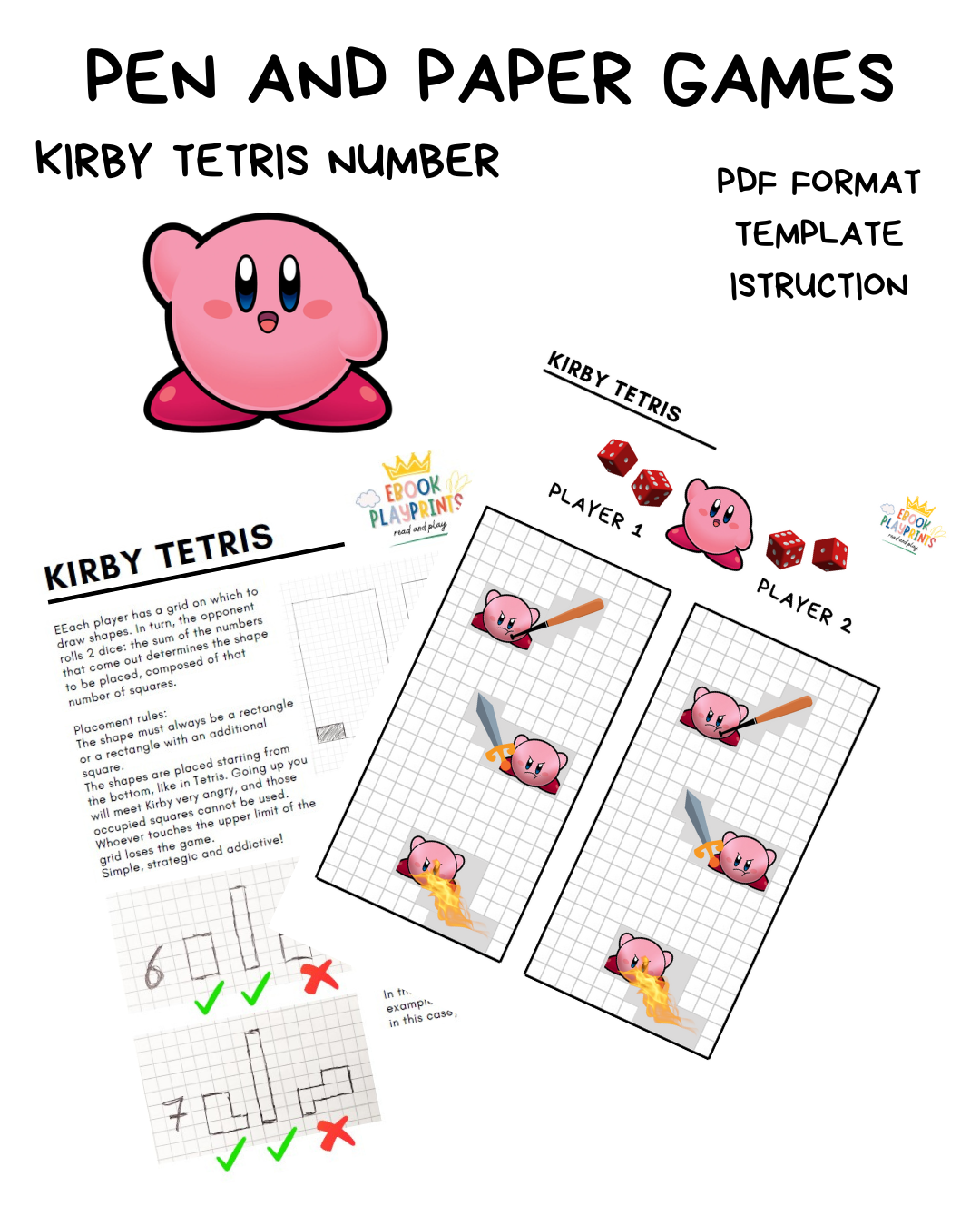 Pen and paper games printable - KIRBY TETRIS