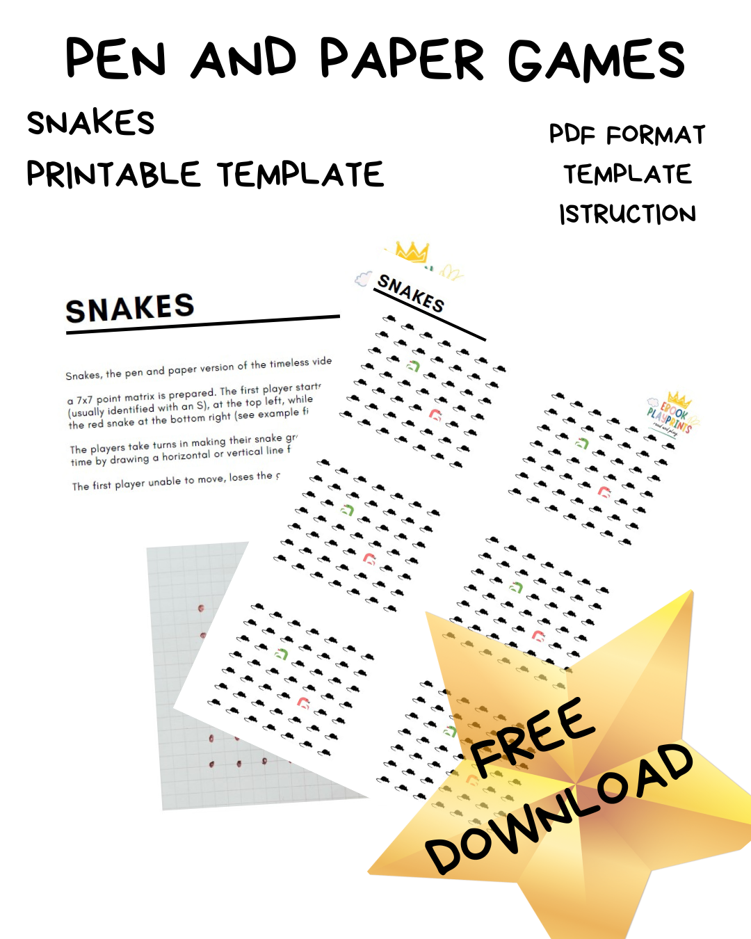Pen and paper games printable - SNAKES FREE DOWNLOAD
