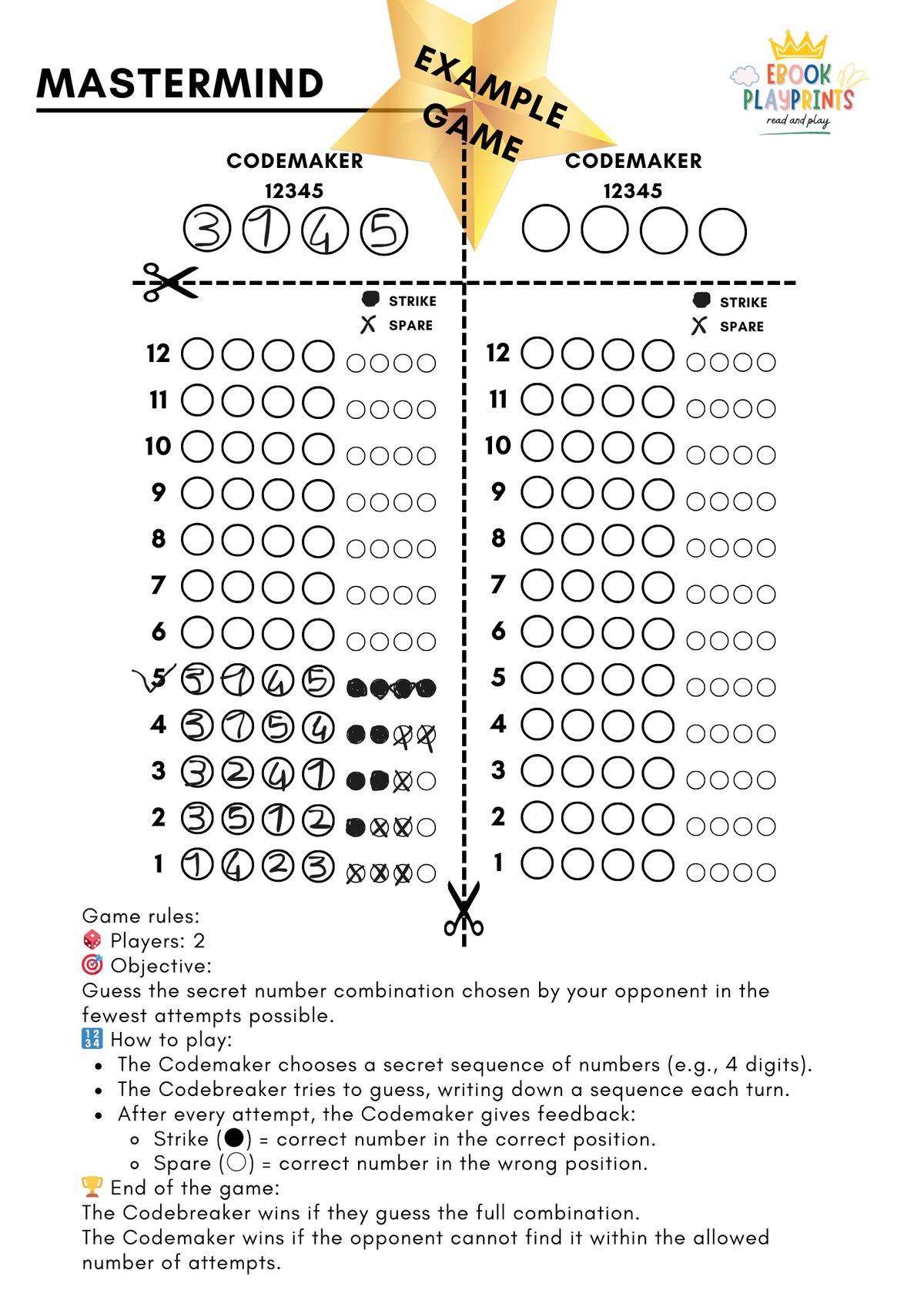 Mastermind Game Instructions.pdf MASTERMIND – PlayPrintsGame